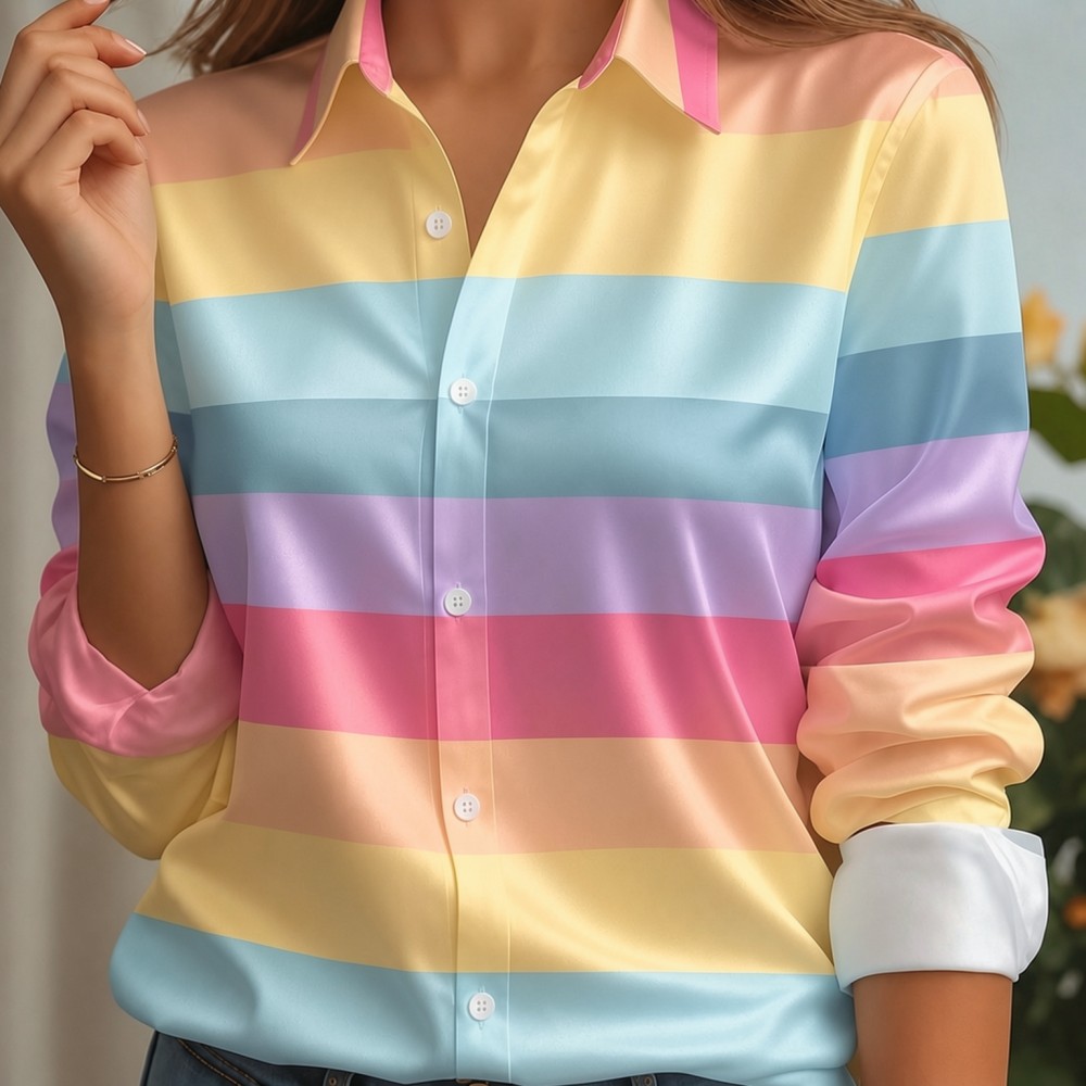Women Satin Lapel Collar Shirt - đánh giá và giá Embellish Knit