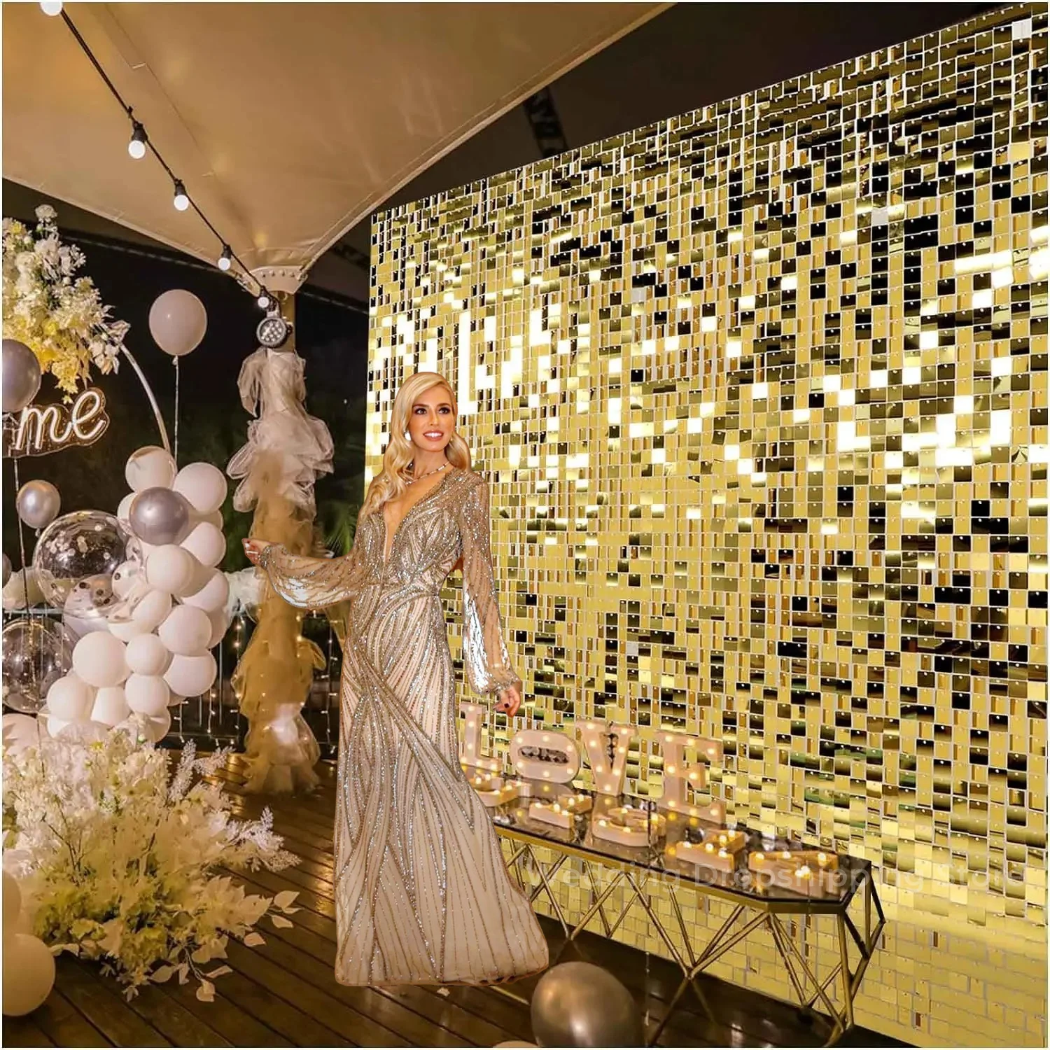 12/24/30 PCS Shimmer Wall Back - đánh giá và giá Sequin Fabric Panel