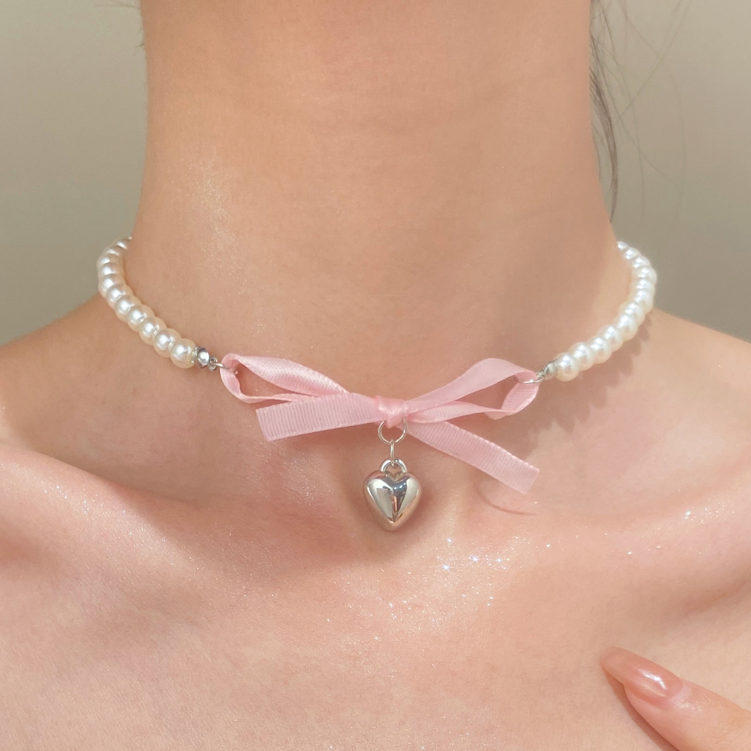French Romantic Pink Bowknot H - đánh giá và giá Pearl Trim Chain